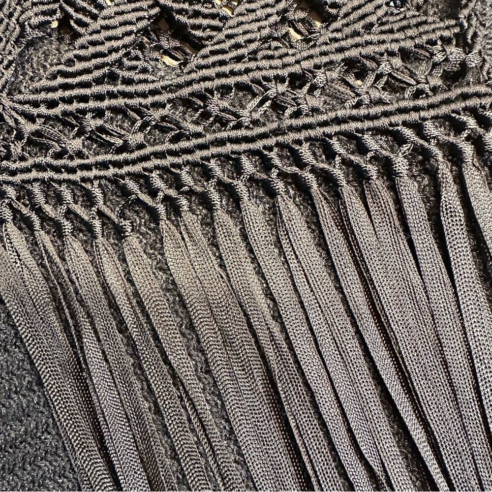 Ralph Lauren Collection Black Silk Hand Knit Fringe Trimmed Long Sleeve Sweater - Picture 4 of 16